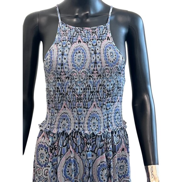 Free People Seasons In The Sun Printed Midi Dress Blue Boho Size M - Picture 5 of 12